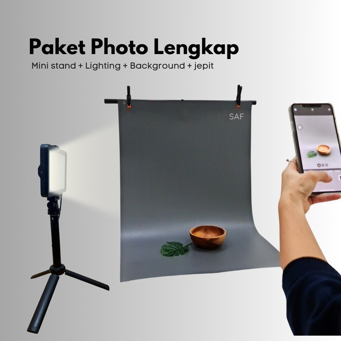 SAF Paket photo lengkap mini stand + background + lighting foto produk