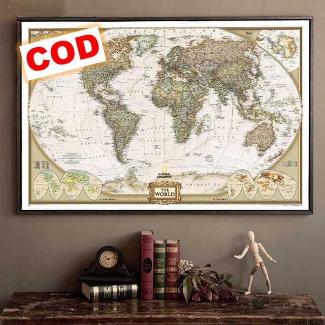 Hiasan Dinding Peta Dunia Besar 103x69cm Dekorasi Rumah Vintage World Map