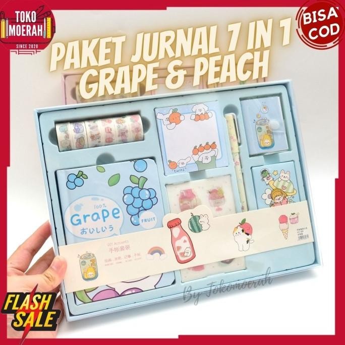 

PAKET JURNAL 7 IN 1 FRUITS GIRL DAY PEACH GRAPE PEN BUKU WASHI TAPE