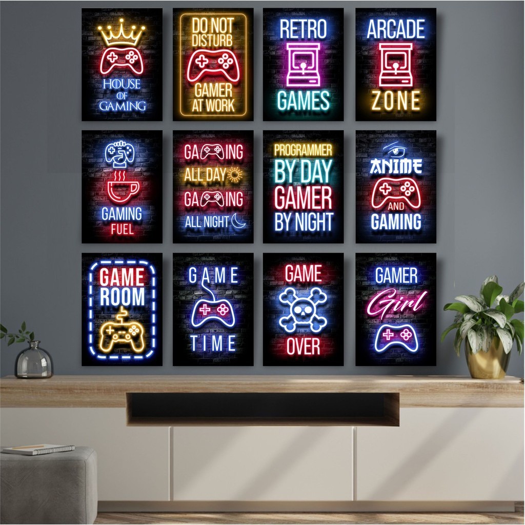 Poster kayu  hiasan dinding aesthetic  dekorasi kamar  Poster Neon Gaming Poster  Gaming wall Art  T