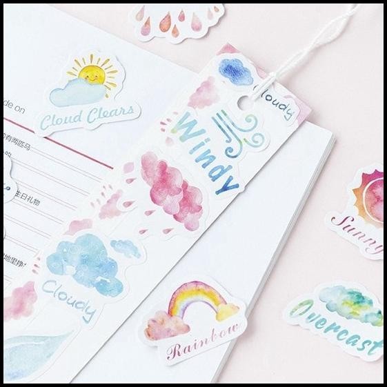 

TERBARU 46 PCS STICKER PACK DEKORASI WEATHER SCRAPBOOK PLANNER JOURNAL !!!!!!