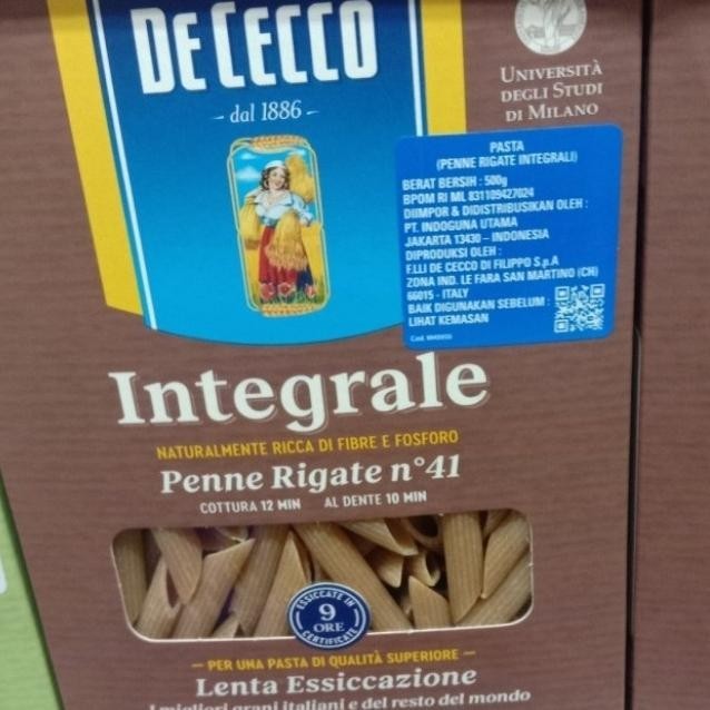 

TERBARU DECECCO INTEGRALE PENNE RIGATE PASTA NO 41. 500GR WHOLE WHEAT !!!!!