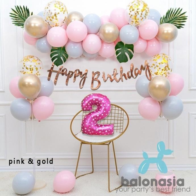 Balon Dan Banner Dekorasi Ulang Tahun Anak Pink