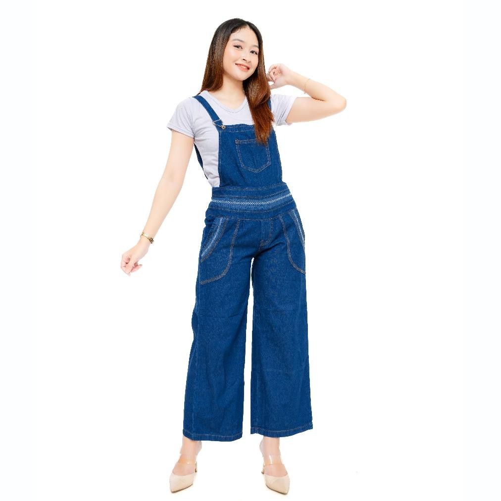 Overal Kulot Wanita Jeans Overall Dewasa Bordir Uran All Size Dan Jumbo 98980 Bahan Premium