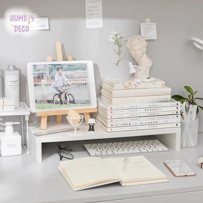 

Korean Aesthetic White Study Table Wood Rack Desk Organizer Premium Murah Baru