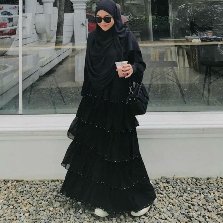 Gamis Abaya Remaja Rump Sifonmurah Tuey Tuey Busana Muslim Remaja Arab Kekinian Tui Motif Garis Hita