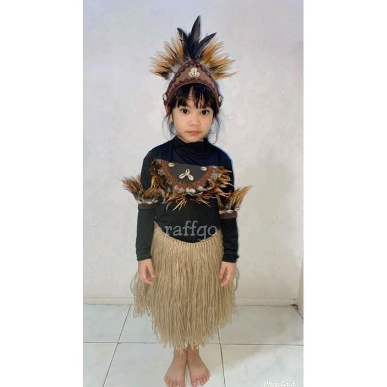 XCV baju adat papua set topi kuwuk anak / baju adat papua anak modern /  baju adat papua TERLARIS