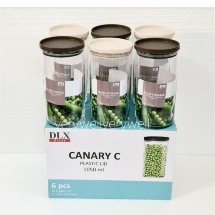 Toples Kaca Beling Bening Tebal Tutup Putih Hitam Kedap Karet Canary C DLX Glass Kapasitas 1050ML Se