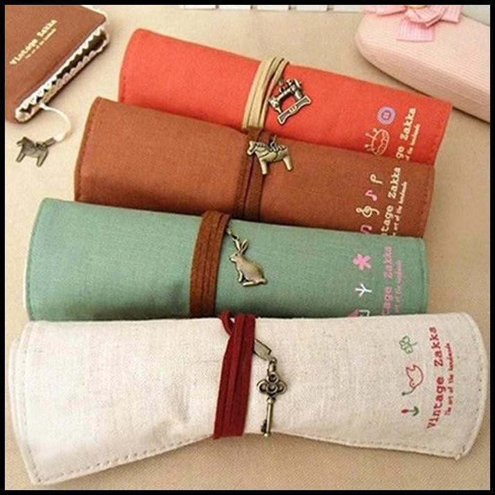 

DISKON TAS TEMPAT PENSIL GULUNG KANVAS ROLL UP PENCIL CASE !!