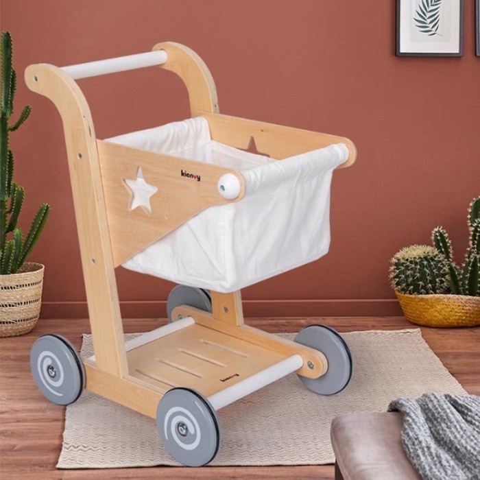 Kienvy Wooden Trolley Mainan Edukasi Gerobak Dorong Kayu Anak