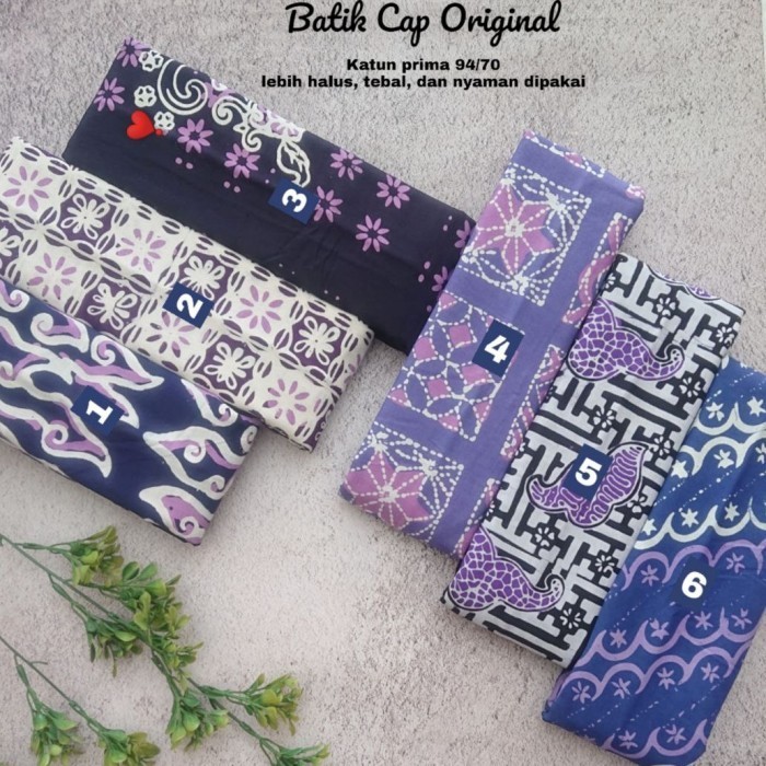 Kain Batik Cap Handmade Serian Ungu Putih - Ungu Hitam Putih