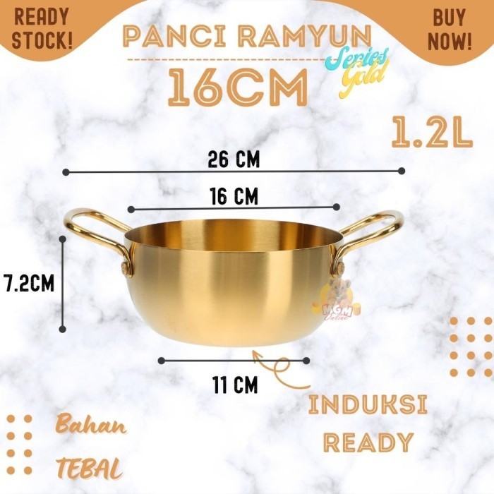 Panci Gold Ramyun 16Cm Stainless Tebal Korea Induksi Ready