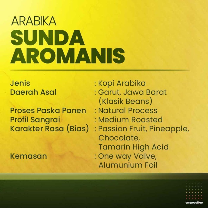 

Ready Kopi Arabika Sunda Aromanis Specialty Arabica Coffee Klasik Beans 200g