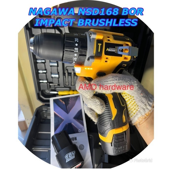 Nagawa Ncd168 Mesin Bor Baterai 16V Cordless Drill 10Mm Set + Mata Bor