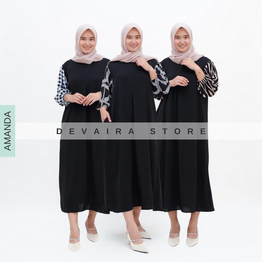 Amanda Dress Gamis Muslim Wanita Dewasa Crinkle Airflow Mix Rayon Viscose Busui