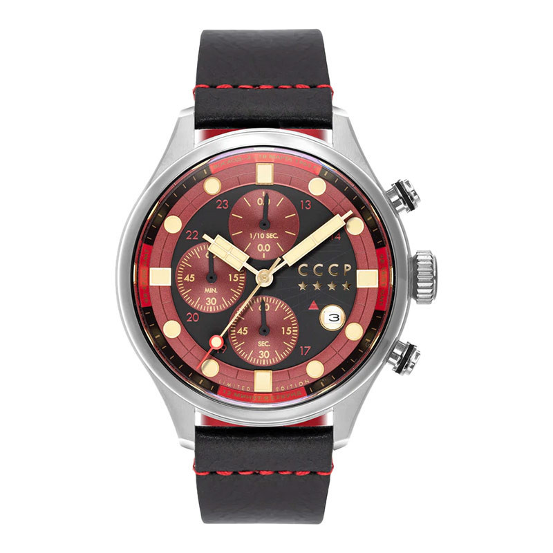 [CLEARANCE MEI] Jam Tangan Pria CCCP Comrade CP-7100-01 Chronograph Dual Tone Dial Black Leather Str
