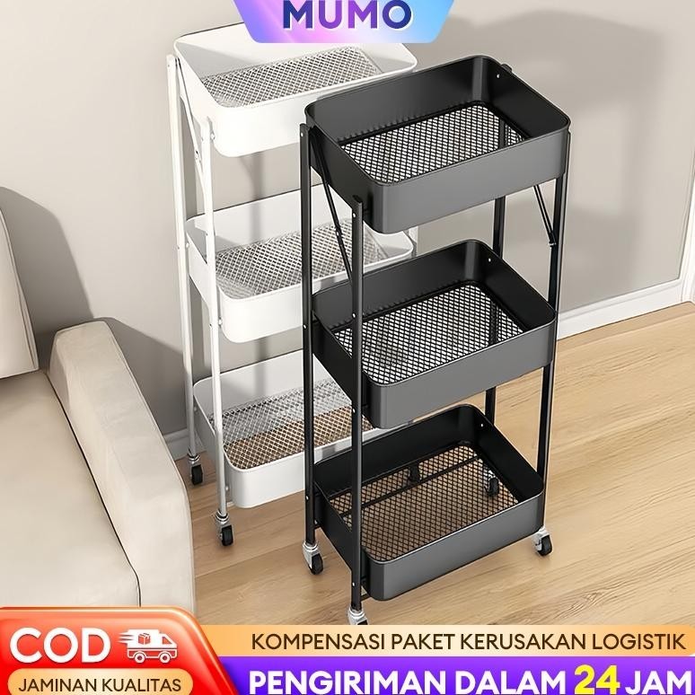Besi 100%Rak Troli Besi Susun Rak Dapur Lipat Rak kamar mandi Rak Salon Rak Roda Serbaguna