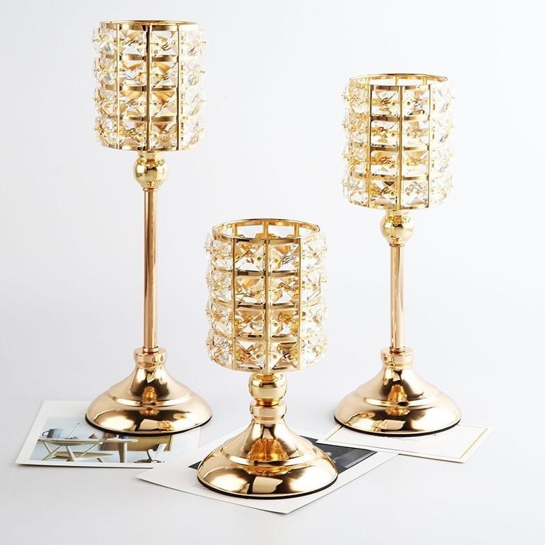 PIU Tempat Lilin Kristal Meja Makan Mewah Elegant Crystal Standing Candle Holder Tempat Lilin Mewah 