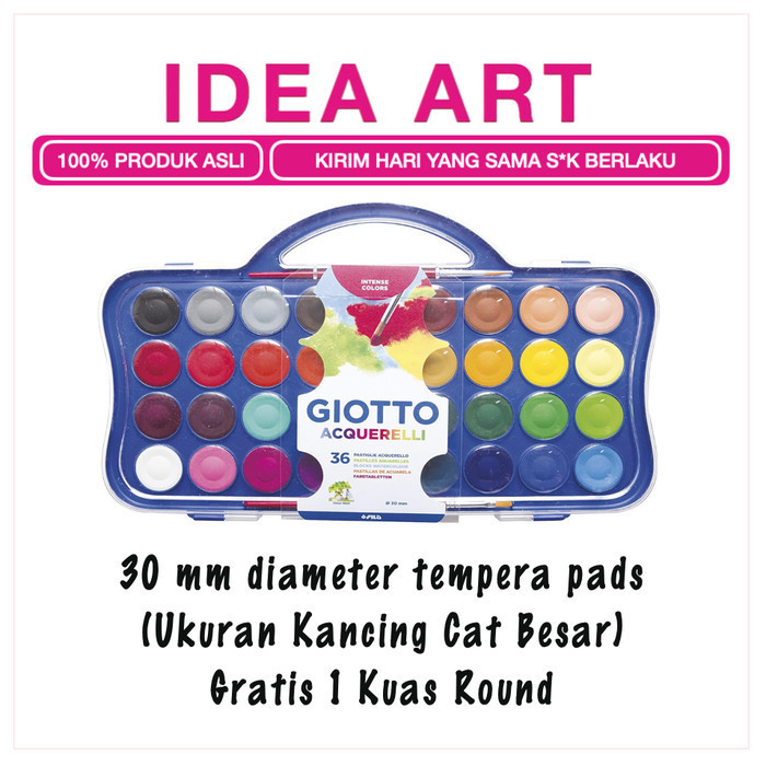 

Cat Air Set Giotto Watercolor 36 Warna 30 mm Block Ink Original Non Toxic 353600 Gratis Kuas K01
