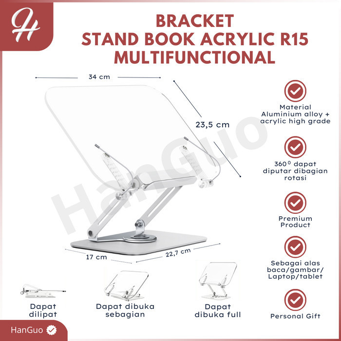 

Book Stand Reading Holder R15 Penyangga Buku Akrilik Ipad Laptop 360