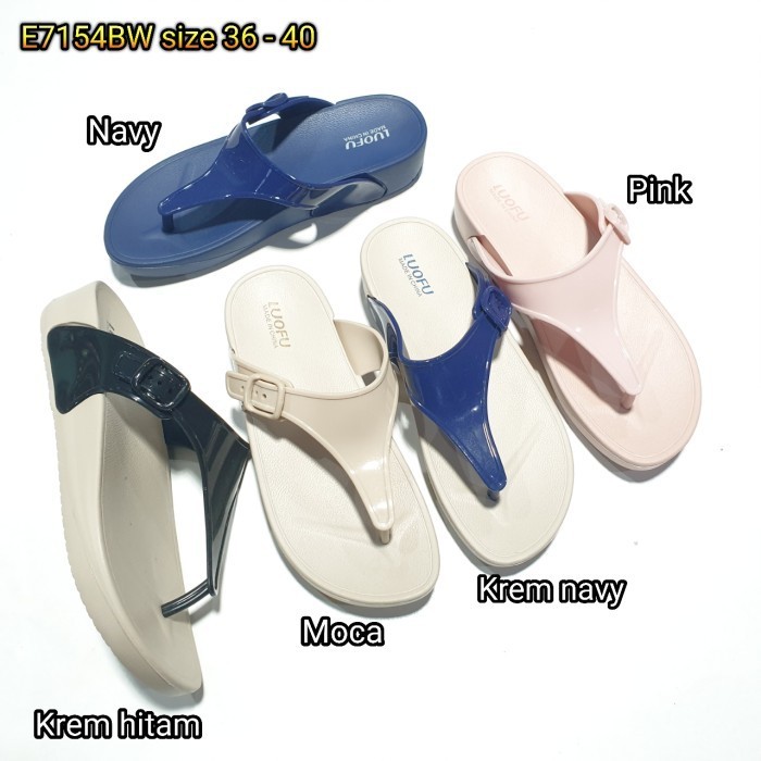 Jelly Sandal Jepit Wanita Luofu Karet Gesper Cewek E7154Bw