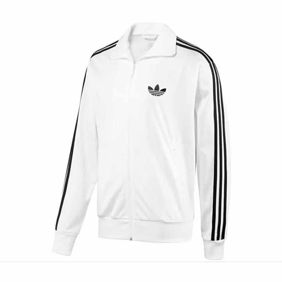 QIG-1722 Jaket Adidas Tracktop Firebird pria - Putih Strep Hitam Polyster Terlaris