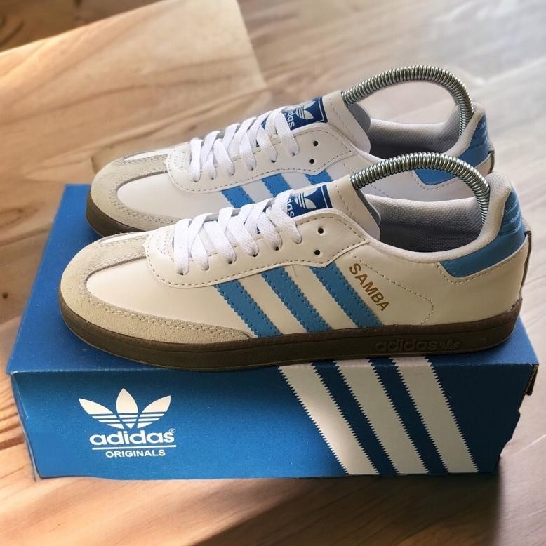 ORIGINAL Adidas Samba Casual Pria Putih List Biru is-23