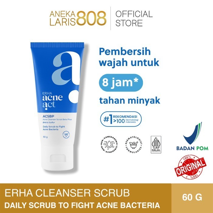 Erha Acsbp Scrub, Facial Wash Sabun Pembersih Jerawat
