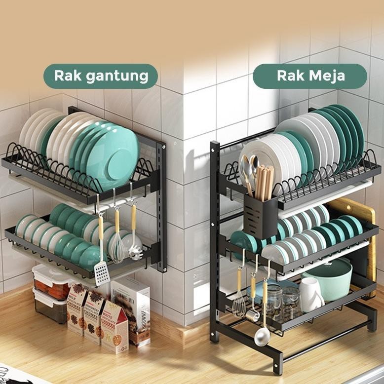 Rak Bumbu Dapur Rak Piring Gantung Wastafel Tempel Dinding Stainless Steel HRM112