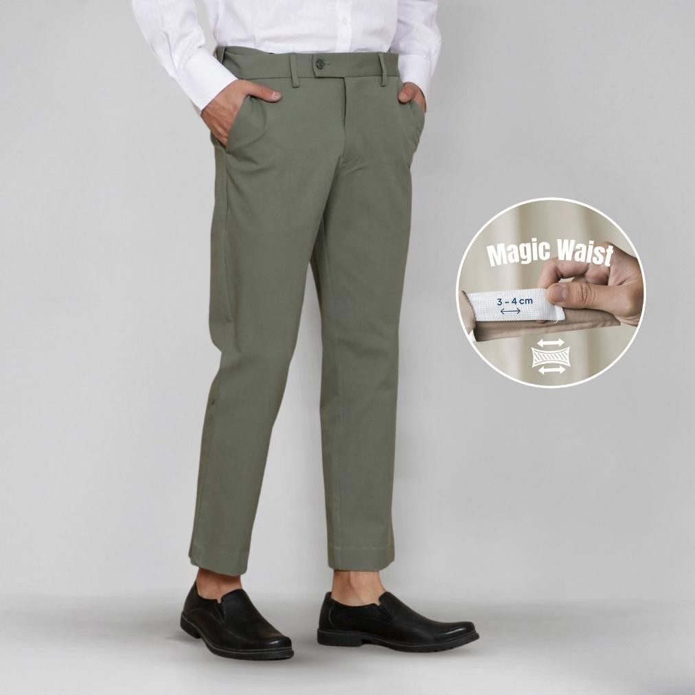Celana Kerja Pria Celana Bahan Celana Chino Panjang Ankle Pants Slim Fit Sage