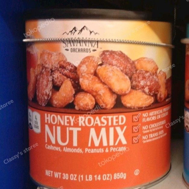 

savana orchards honey roasted nut mix cashews,almonds,peanuts, pecans