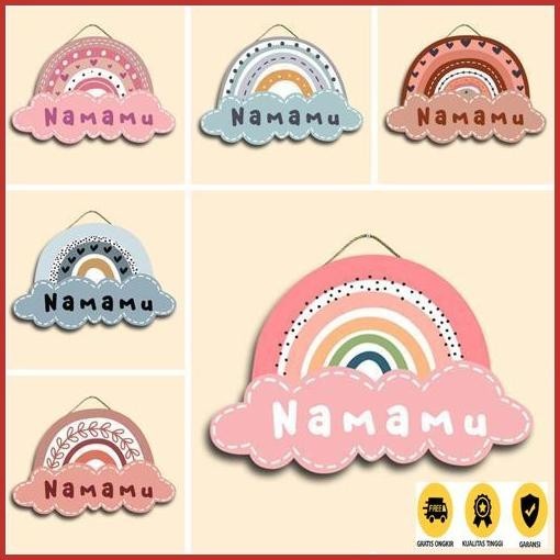 Extra Hiasan Dinding Gantungan Nama Costum Awan Pelangi Pintu Dekorasi Kamar Papan Nama Anak Gantung