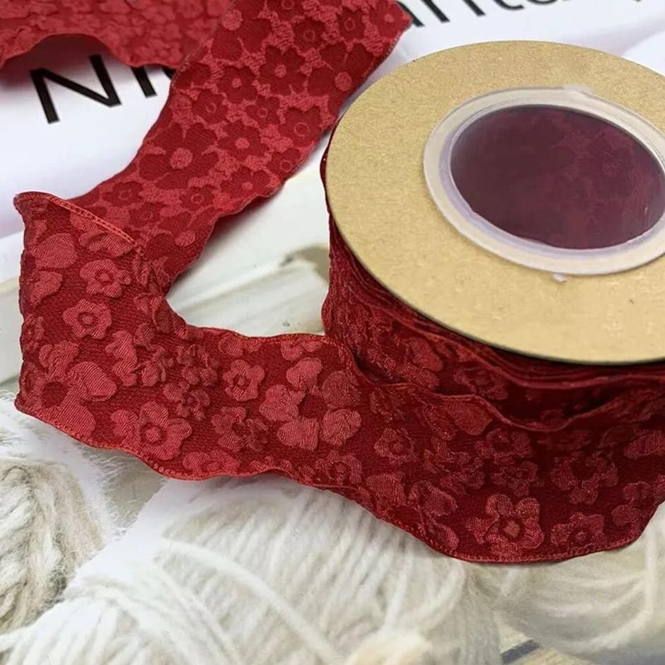 

TERMURAH [1 GLG 10 YARD] Pita Kain Crinkle 4 cm Gelombang Motif Bunga PREMIUM Pita Buket Hampers nt-77