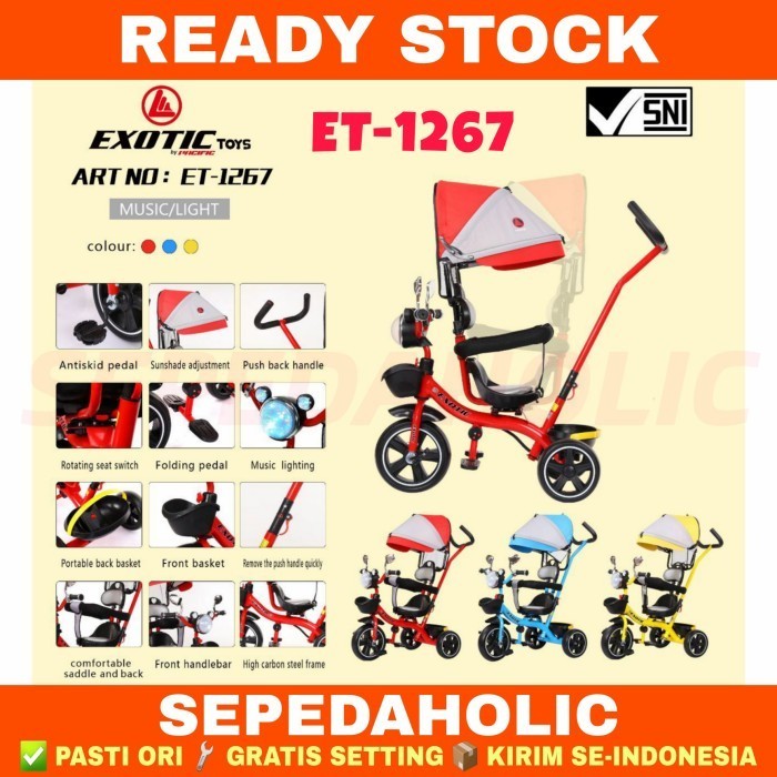 Sepeda Roda Tiga 3 Exotic Et 1267 Tricycle Stroller Anak Kursi Putar