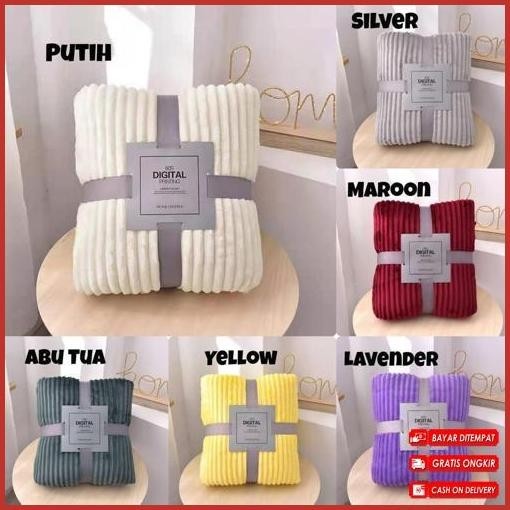 Promo Selimut Bulu Halus Dewasa Salur Tebal Polos Motif Aesthetic Embos Murah Terlaris Uk 180X200/20