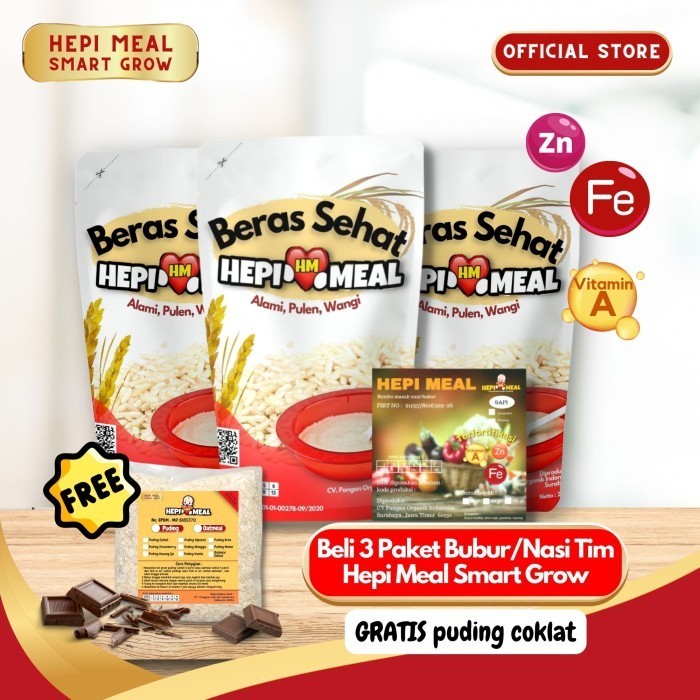 Hepi Meal Smart Grow Bubur / Nasi Tim X3 Gratis Puding Coklat