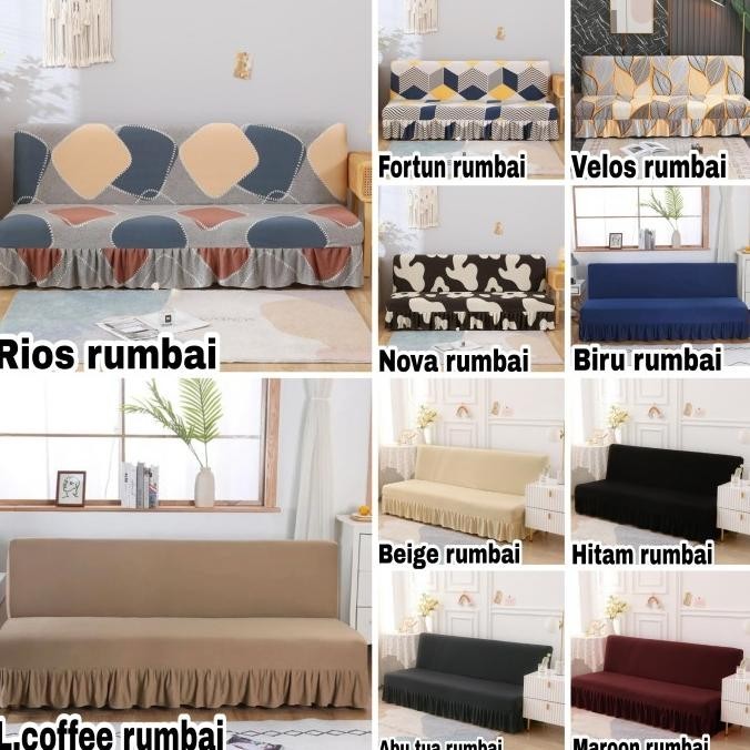 Sarung PELINDUNG sofa bed INFORMA elastis Cover RUMBAI sofa bed import .