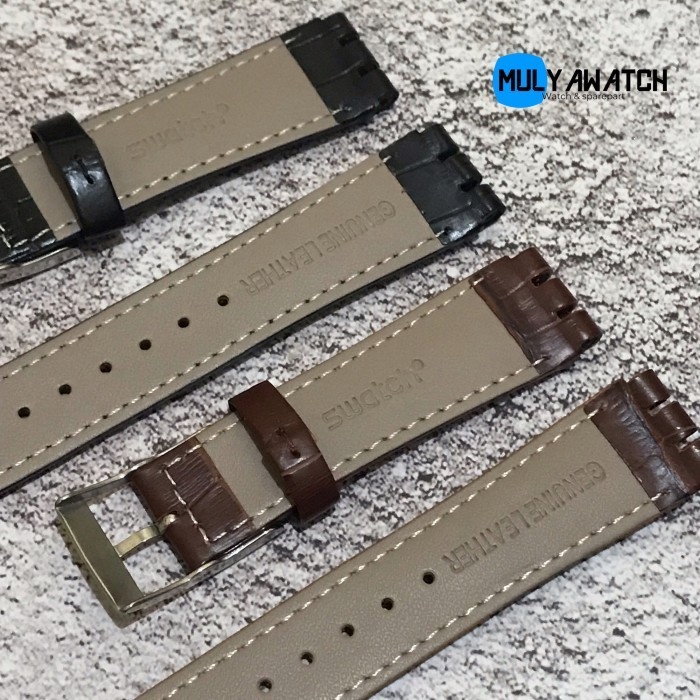 STRAP KULIT SWATCH 17MM 19MM TALI JAM KULIT SWATCH BUCKLE STAINLESS ASLI
