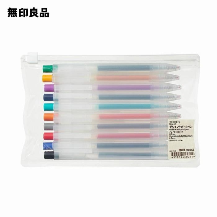 

MUJI - Set of10 Smooth Gel Ink Ballpoint Clor Pen Knock Type || Pulpen Import