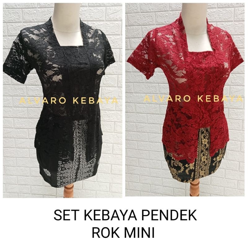 Rok Lilit Batik Solo // Setelan kebaya brokat halus strait lengan pendek rok span mini diatas lutut