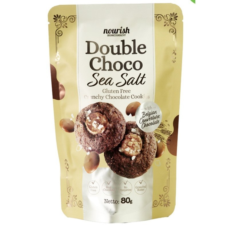 

Nourish Double Choco Sea Salt Nourish - Gluten-Free Cookies 80gr / Kukis Coklat Bebas Gluten