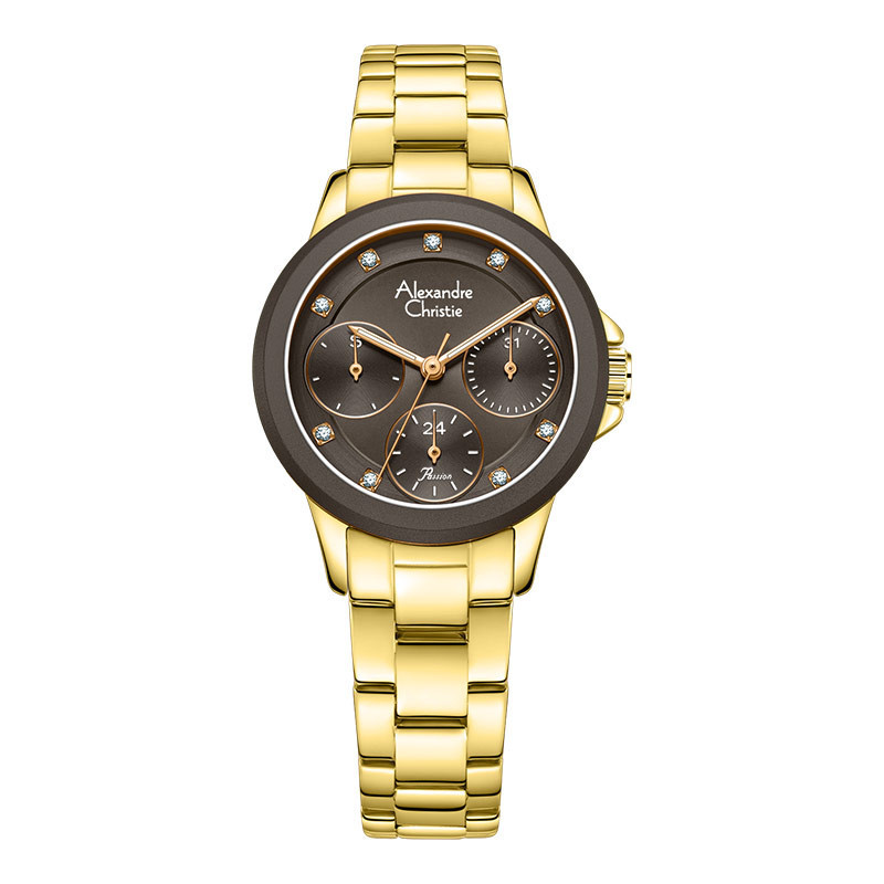 Jam Tangan Wanita Alexandre Christie Passion AC 2A99 BF BGPBO Ladies Brown Dial Gold Stainless Steel