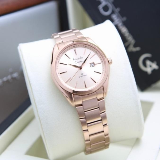 Jam Tangan Couple Alexandre Christie Original AC8658 Rosegold