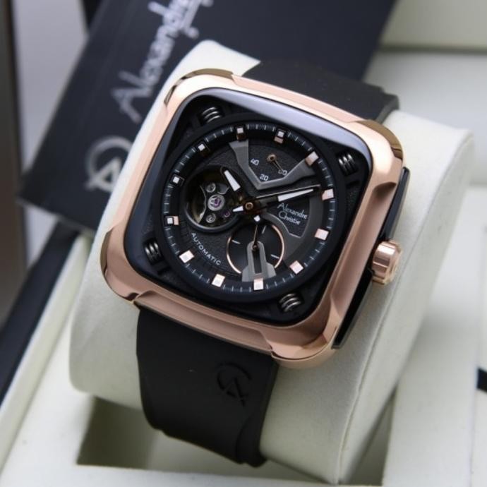 Jam Tangan Alexandre Christie Pria Original AC6577 Black Rosegold Auto