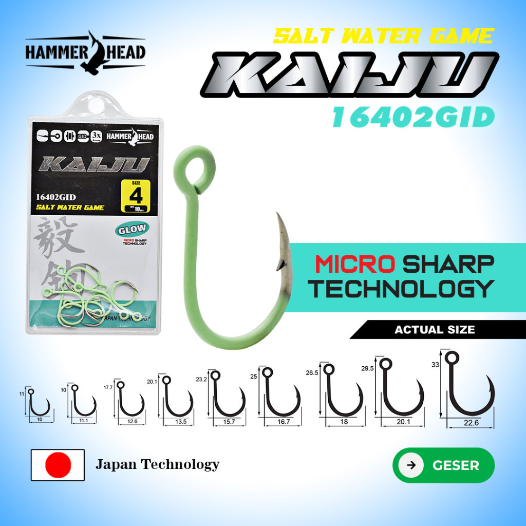 [Ready] Hammerhead Kail Pancing KAIJU 16402GID Single Hook Minnow Anti Karat Untuk Di Laut