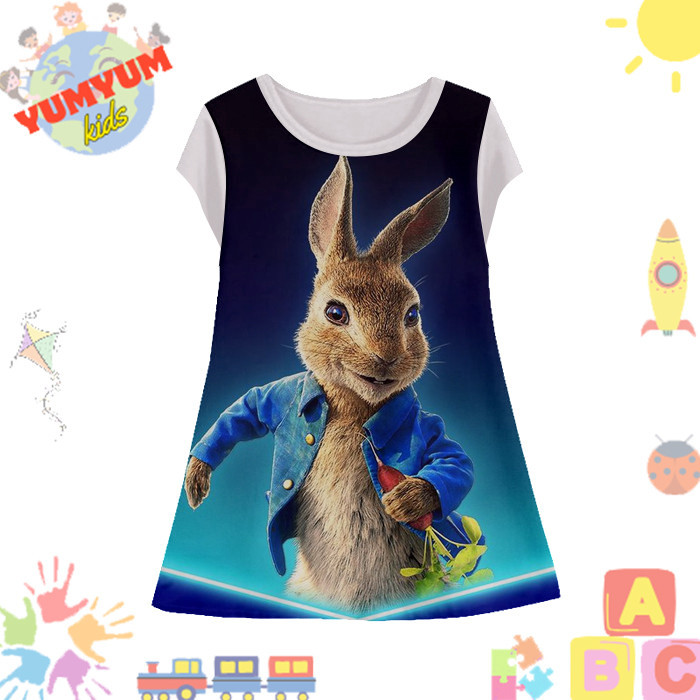 Dress Anak Perempuan Peter Rabbit v4 Tunik Anak Wanita Film Animasi Kartun Peter Rabbit 3D Printing 
