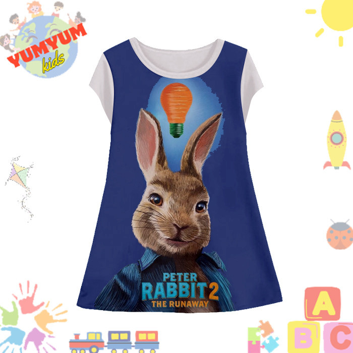 Dress Anak Perempuan Peter Rabbit v3 Tunik Anak Wanita Film Animasi Kartun Peter Rabbit 3D Printing 