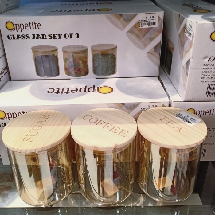 Toples Set Of 3 Informa - Glass Jar Storage Tempat Kopi Gula Teh