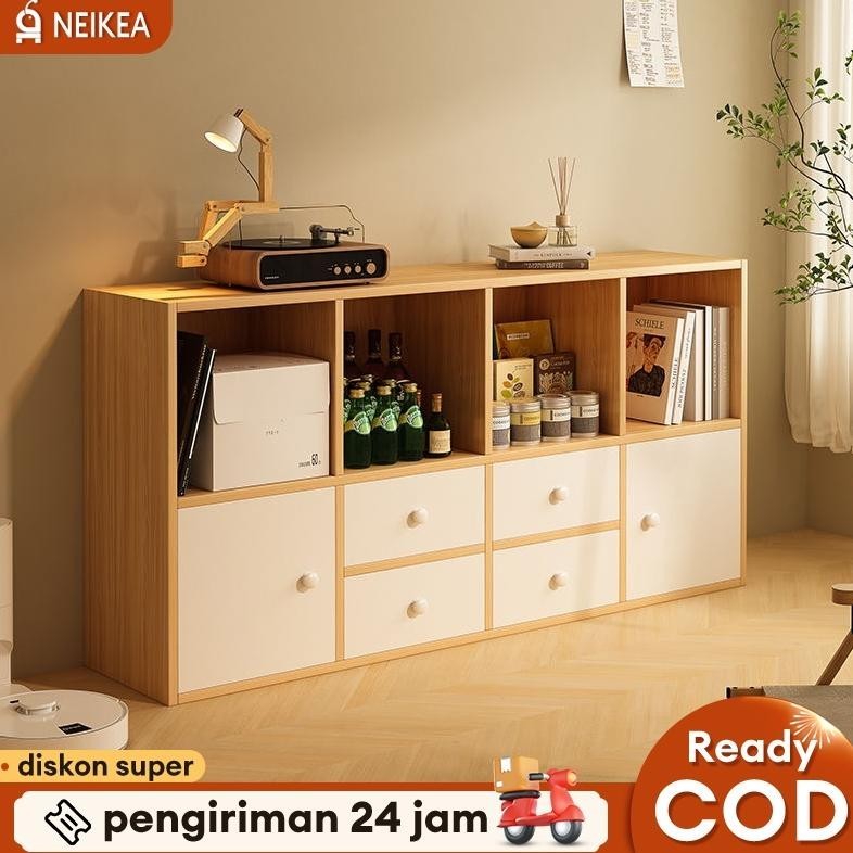 Rak Buku Kayu Lemari Buku Kayu Dengan Pintu Rak Serbaguna