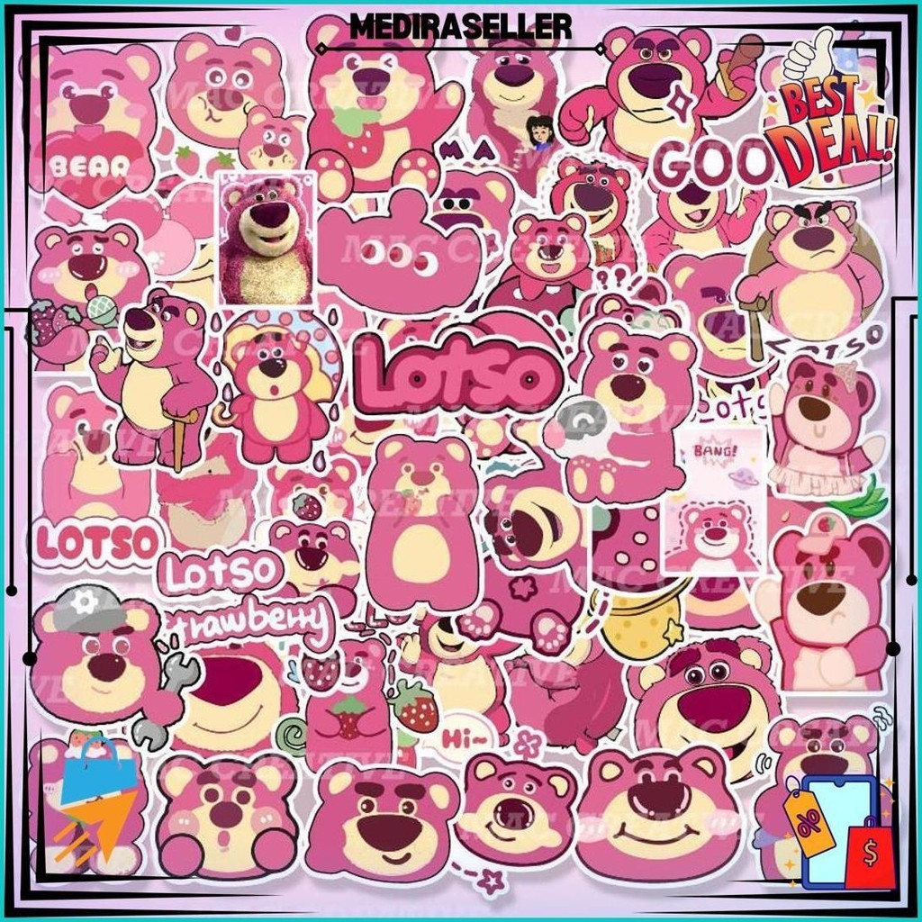 

[ Mac ] 60 Pcs Sticker Lotso Beruang Strawberry Lengkap Lucu Aesthetic Anti Air Untuk Laptop Case Tumbler Koper Hp - K24 Gratis Ongkir